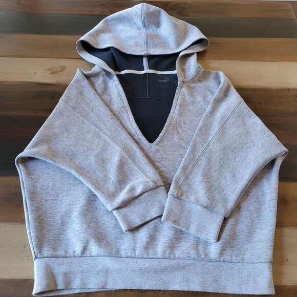 Puma Womens Gray V-Neck Crop Hooded Sweatshirt Pullover- SP - Picture 4 of 7